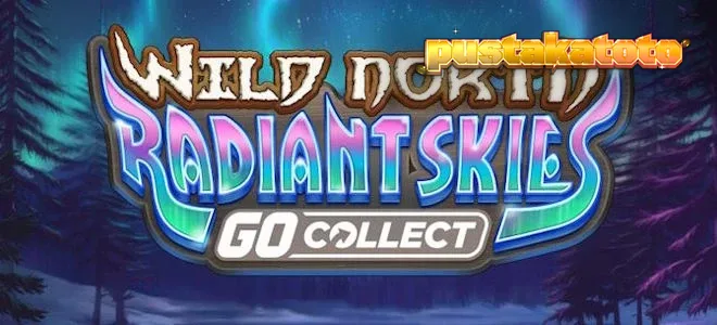 Pemandangan hutan bersalju dengan aurora di langit dalam slot Wild North Radiant Skies GO Collect